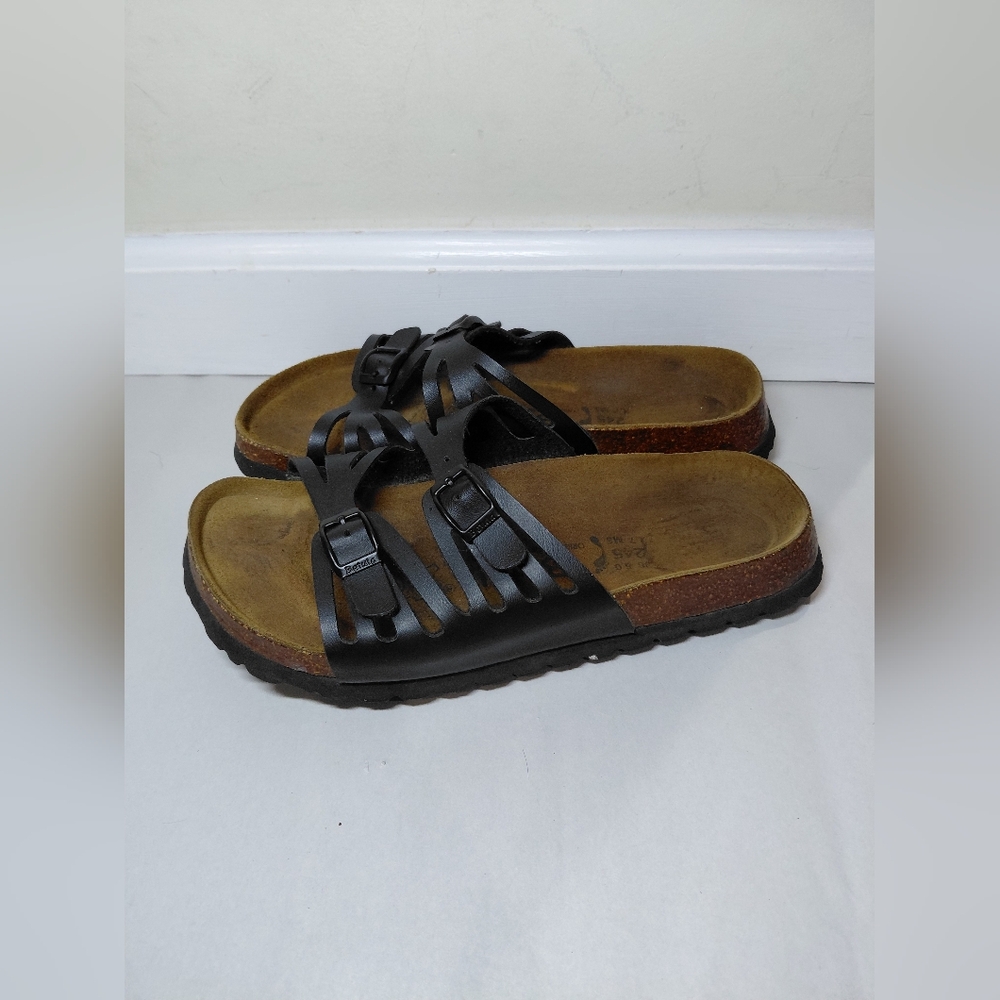 Women's Black Leather Slide Sandals